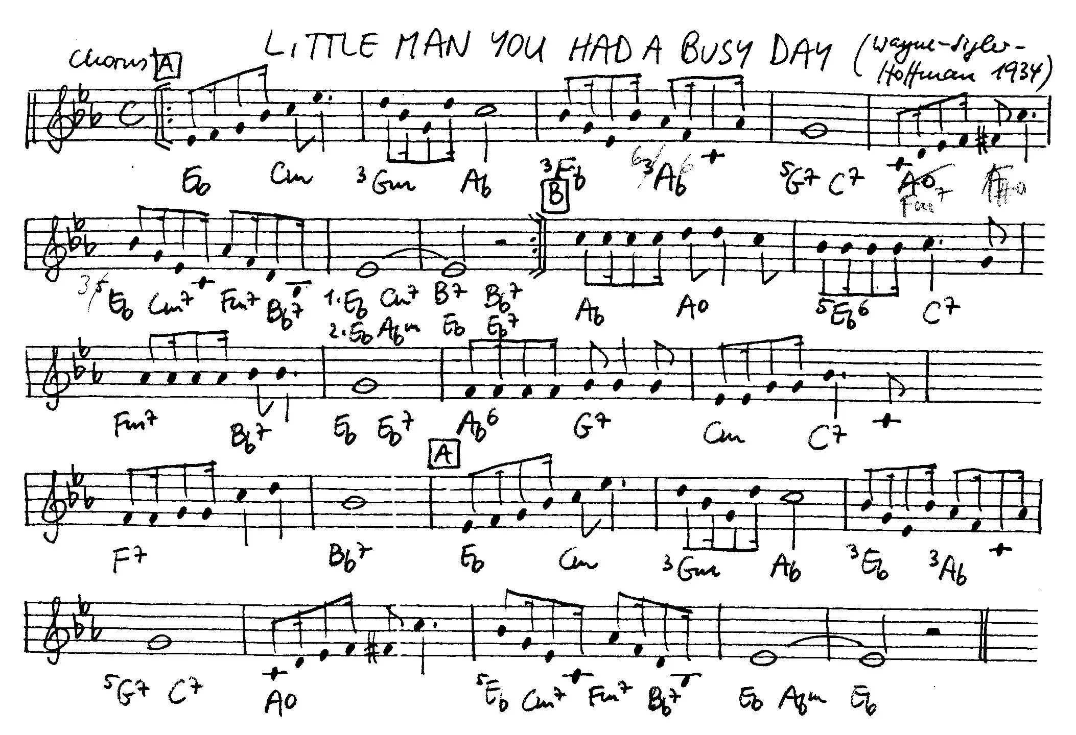 little man you had a busy day free jazz leadsheet - Courtesy of the Jungle Jazz Band